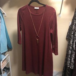 Maroon dress with attached necklace